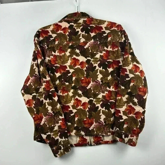 Dress Barn Sz L corduroy FallAutumn leaves color fabric zipper  jacket blouse - Picture 6 of 7